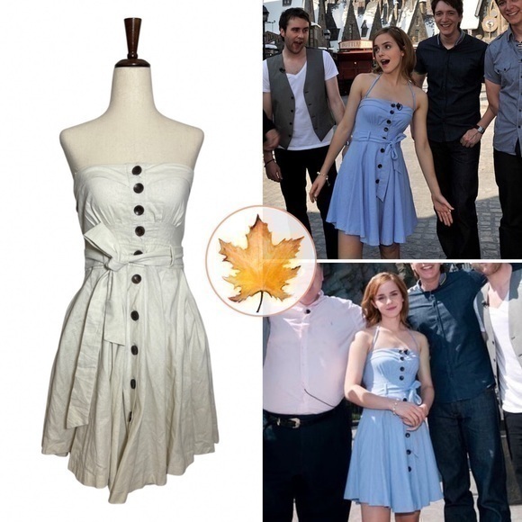 Modcloth Kanvas Zanzibar Button Front Belted Dress Cream S Aso Emma Watson